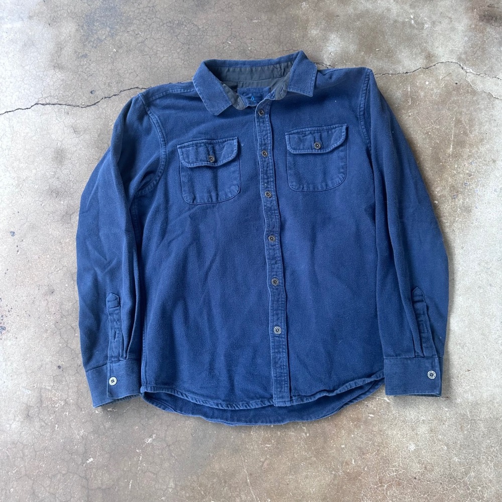 Prana Flannel Shirt Mens L Navy Blue Excellent Long Sleeve Button Down Pockets